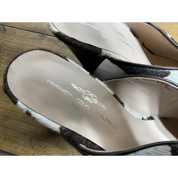 Brenda Zaro Women's 8US 39EU Leather Brown Calf Hair Slides Mules 3" Heels Amina - Picture 7 of 10